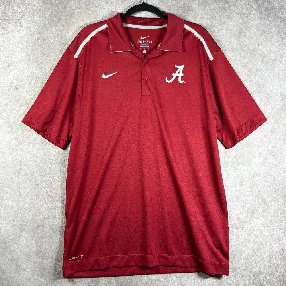 Nike Alabama Crimson Tide Polo Shirt Mens Large‎ Red Dri Fit Outdoor Golf Swoosh
